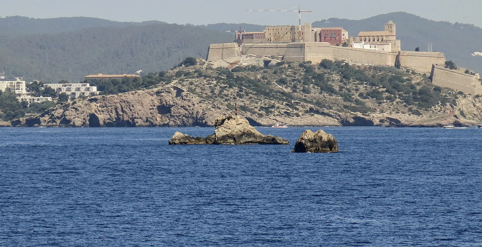 The coast and fortified old town of Ibiza