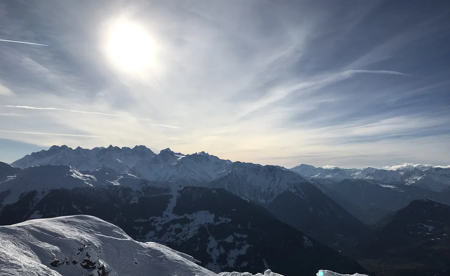 Snow-covered mountains around Verbier