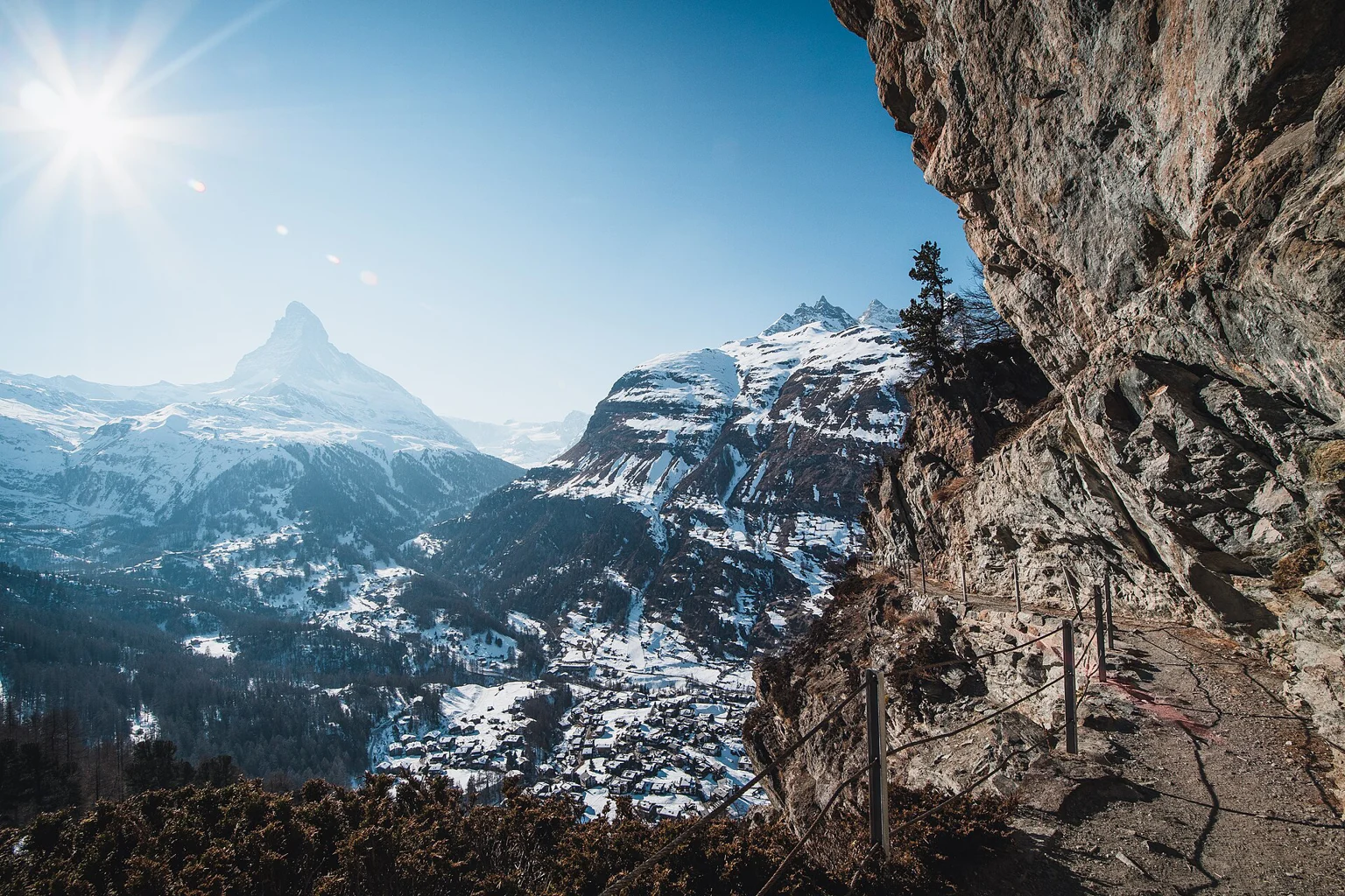 The Matterhorn above Zermatt in winter